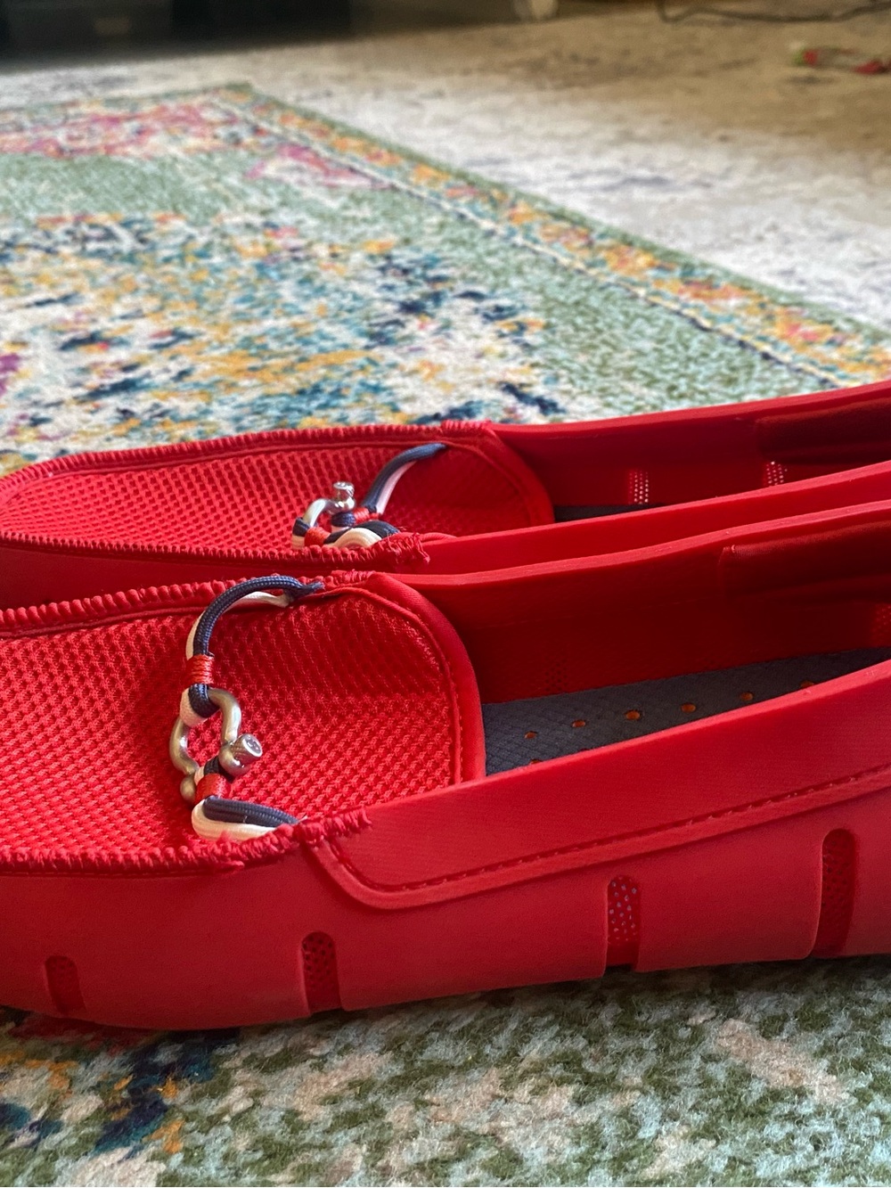 Swims Red Slip-On Loafers with Nautical Knot Accent